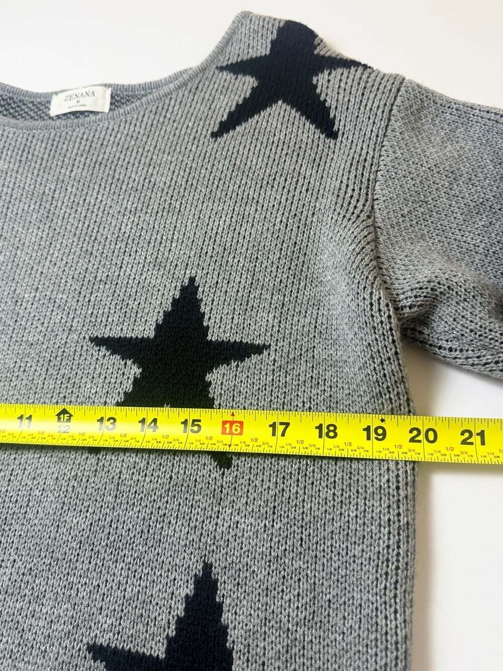 Zenana Distressed Star Knit Sweater Gray Black Long Sleeve Women’s Medium - Picture 7 of 11
